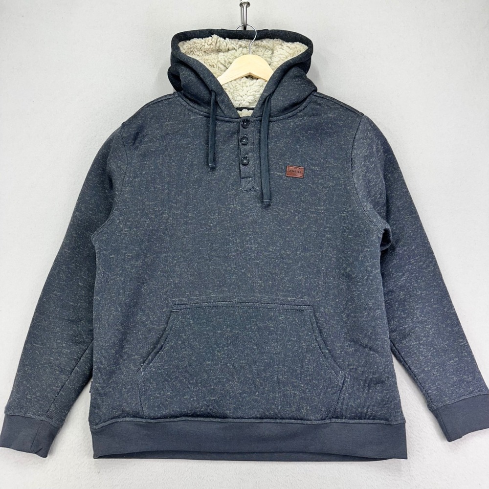 O'neill Hoodie Mens Medium Grey Sherpa‎ Fleece Henley Pullover Sweatshirt